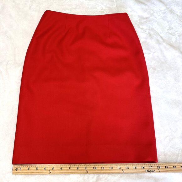 Eccoci Women's Scarlet Red Wool Knee Length Lined Pencil Skirt Sz 4 - Picture 11 of 15